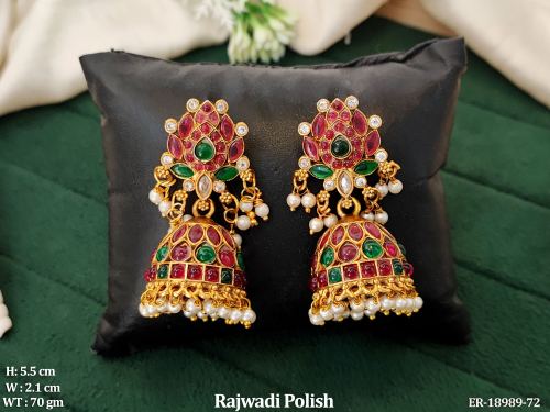 Lotus Jhumka Earrings in Rajwadi Finish