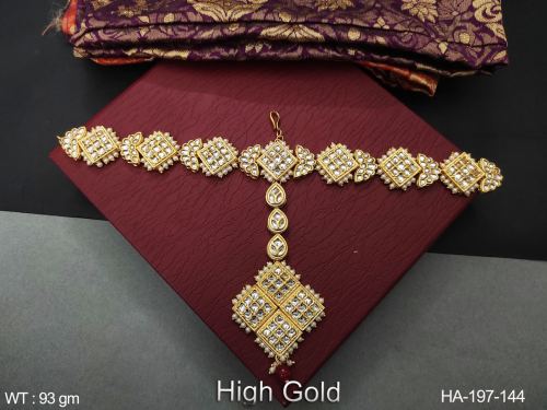 Party Wear Kundan Matha Patti Hair Accessory for Women in Ruby, photo 3 of 3