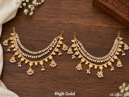 Stone-Studded Jhumkas for Women in Pearl, photo 2 of 2