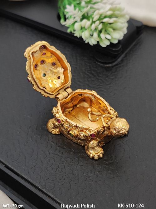 Tortoise Antique Stone-Studded Sindoor Dabbi in Rajwadi Finish, photo 2 of 2