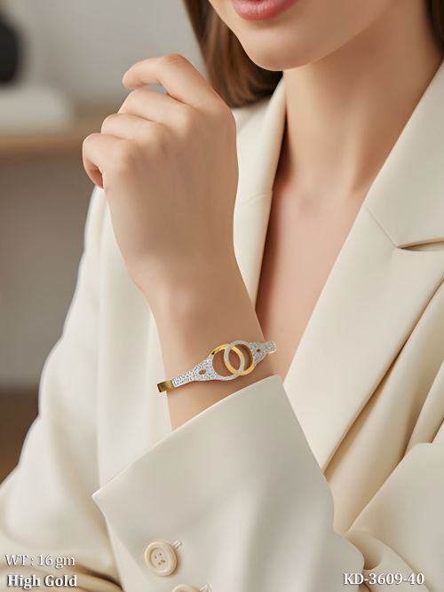 Fancy Gold Kada with Stone Studded Ring Design