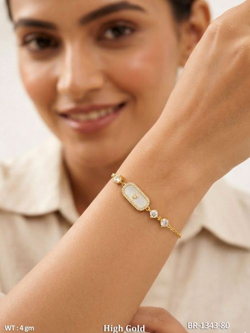 American Diamond Oval Charm Chain Bracelet