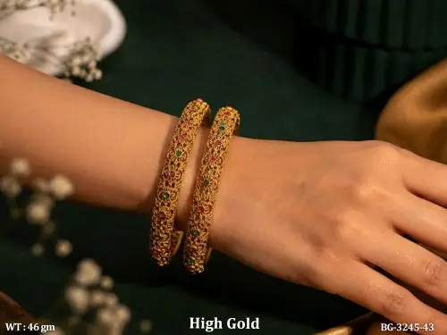 Traditional High Gold Floral Antique Bangle Set
