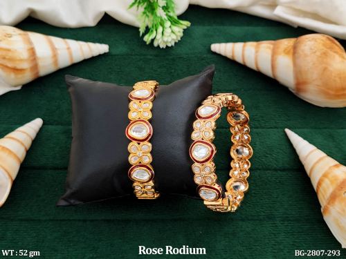 Stone-Studded Bangles in Rose Finish Set of 2, photo 2 of 2