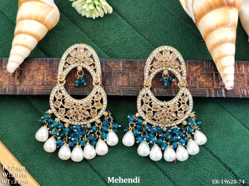 Moon Stone-Studded Drop Earrings for Women in Rama Green, photo 6 of 16