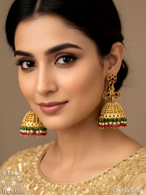 South Indian Stone-Studded Jhumka Earrings