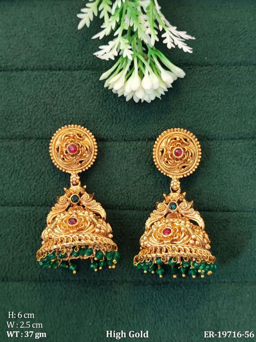 Antique Jhumka Earrings for Women in Green, photo 3 of 4