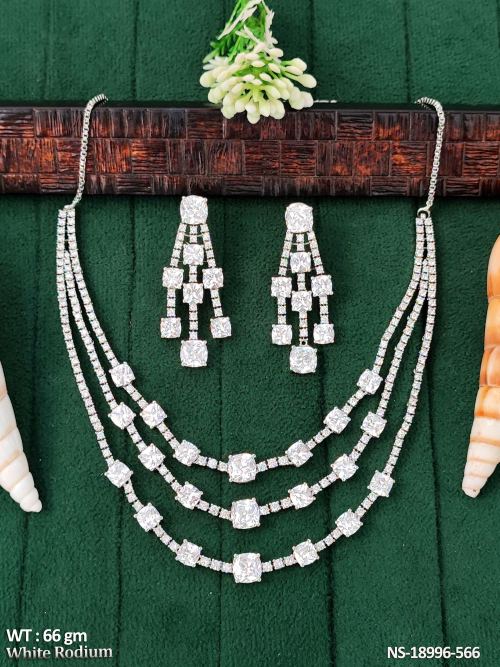 Party Wear White Finish Necklace Set for Women, photo 2 of 3