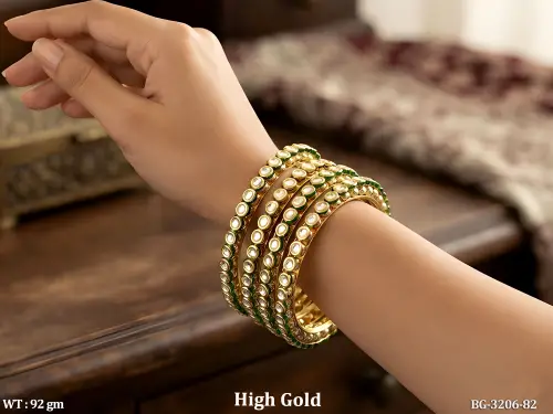 Designer Full Stone High Gold Finish Kundan 4 Bangles Set 