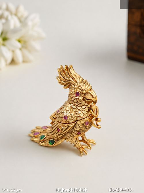 Traditional Gold Parrot Designer Kumkum Box