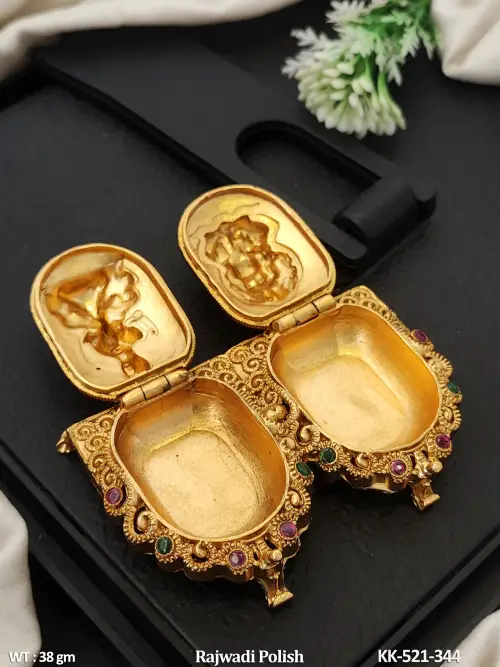 Rajwadi Finish Stone-Studded Sindoor Box with Lakshmi Design, photo 2 of 3