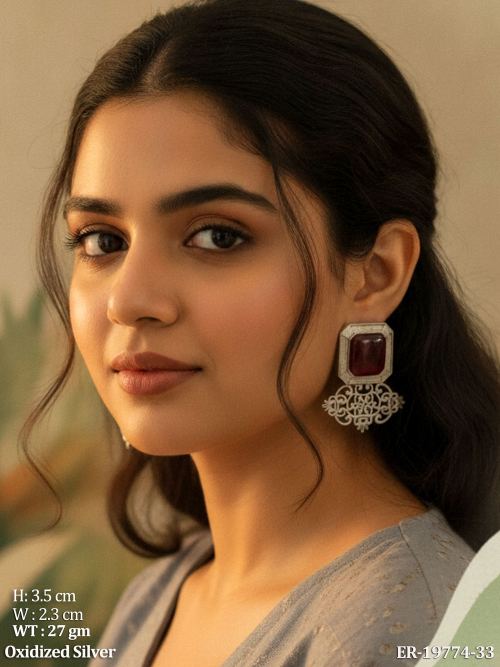 Oxidised Finish Stone-Studded Stud Earrings for Women