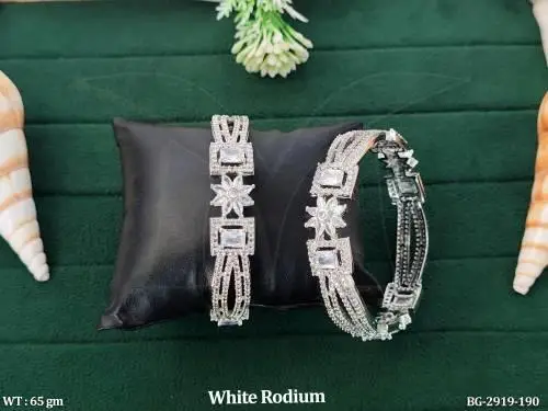 Stone-Studded Floral Bangles in White Finish Set of 2