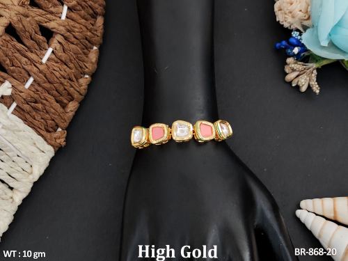 Classic Kundan Bracelet with Stone Work in Neon Peach, photo 10 of 10
