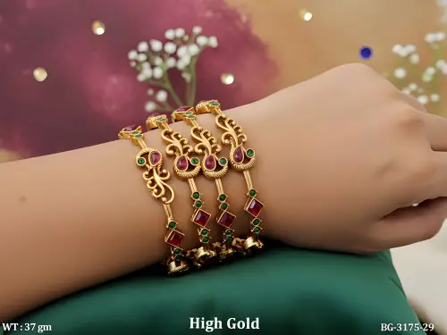 Traditional Antique Peacock Design High Gold Bangles For Women