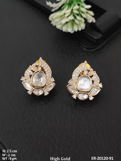 Kundan Stud Earrings with Crystals in White, photo 5 of 6