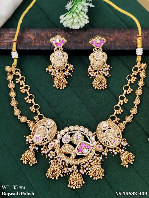 Rajwadi Finish Traditional Stone-Studded Jewellery Set for Women in Ruby, photo 2 of 4