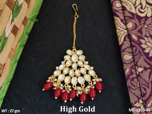Classic Pearl Kundan Tikka in Ruby, photo 2 of 5