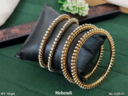 Mehendi Polish Crystal Kundan Bangle Set for Women
