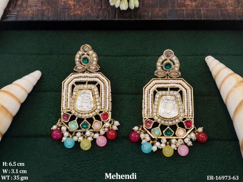 Kundan Earrings with Pearls in Multi, photo 2 of 3