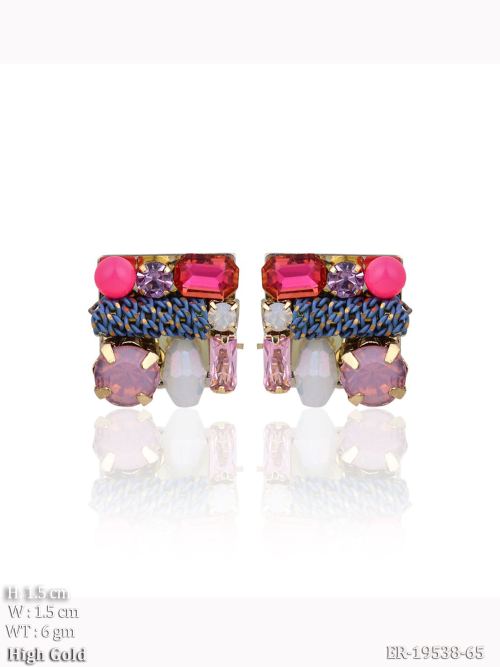 Stone-Studded Western Stud Earrings for Women in Rani, photo 3 of 3