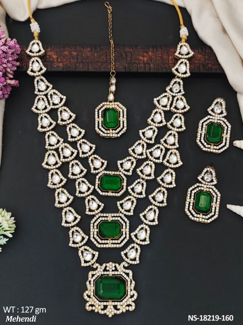 Mehendi Finish Stone-Studded Necklace Set for Women