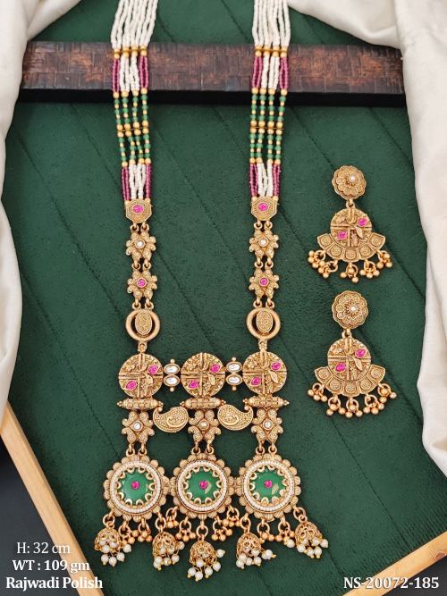 South Indian Stone-Studded Necklace Set in Rajwadi Finish, photo 2 of 2