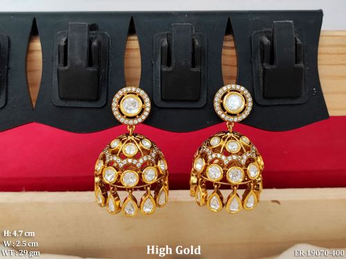 Festive Kundan Jhumka Earrings with Stone Work in White, photo 4 of 5