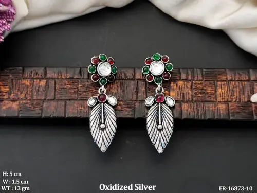 Party Wear Leaf Drop Earrings in Oxidised Finish