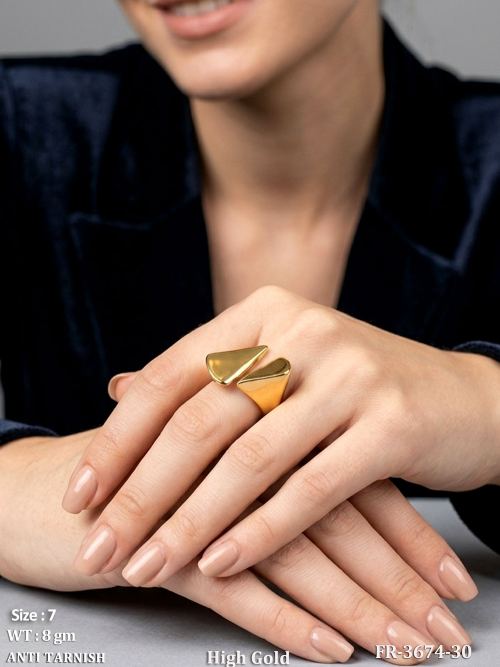 Modern High Gold Geometric Statement Ring for Women