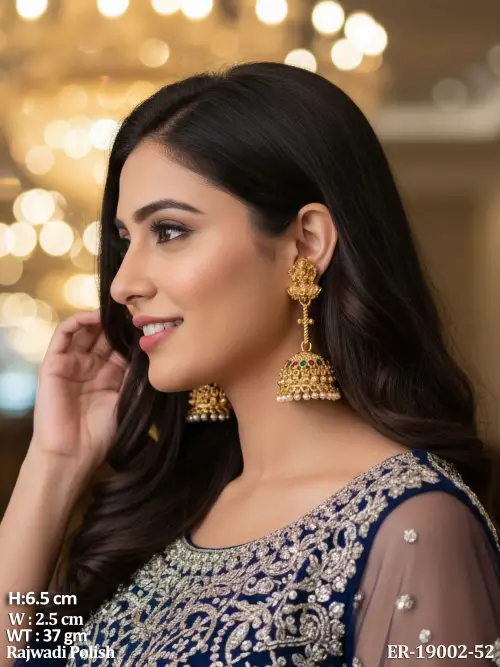 Rajwadi Finish Temple Jhumka Earrings for Women