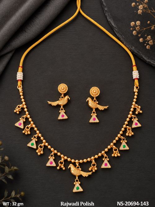 Peacock Necklace Set with Stone Work in Rajwadi Finish, photo 3 of 3