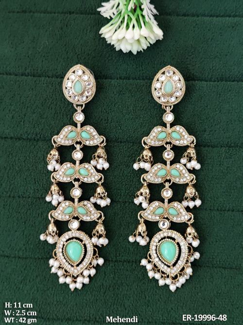 Antique Long Tiered Dangler Earrings in Mehendi Finish in Mint Green, photo 5 of 6