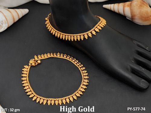 Antique Jewellery Party Wear High Gold Polish Beautiful Designer Antique Payal Set 
