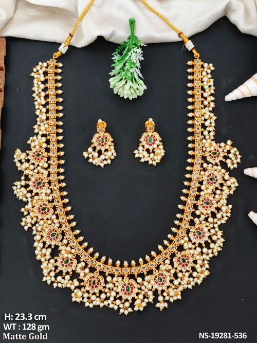 Temple Necklace Set with Earrings with Pearls
