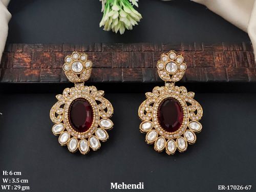 Party Wear Antique Earrings with Stone Work in Ruby, photo 2 of 8