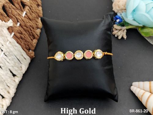 Kundan Bracelet for Women in Neon Peach, photo 9 of 10
