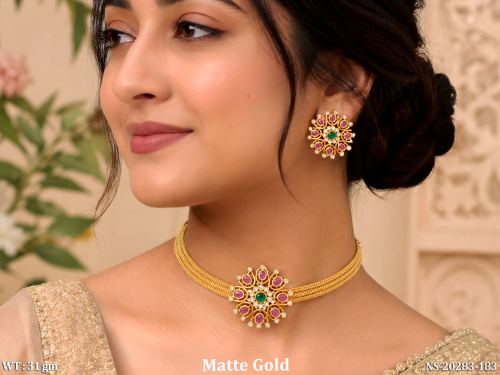 Kemp Floral Necklace Set with Stone Work