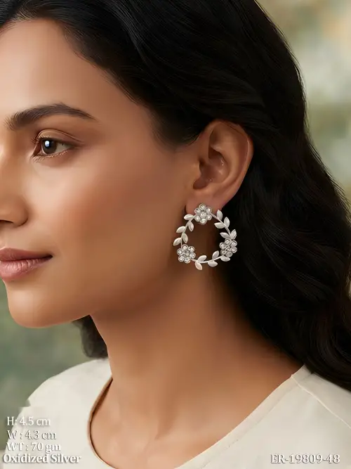 Floral Stone-Studded Earrings for Women Set of 3