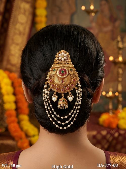 Traditional High Gold Pearl Juda Hair Accessory