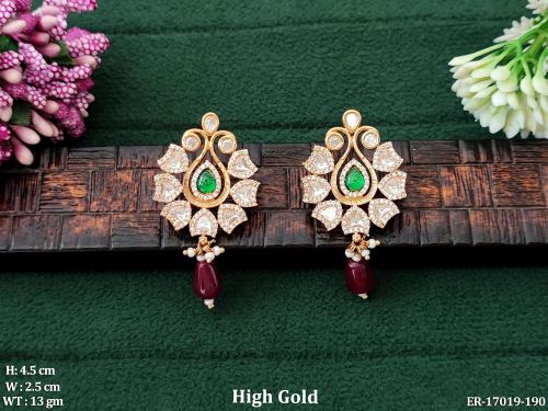 Classic Party Wear Floral Drop Earrings for Women in Ruby Green, photo 6 of 11