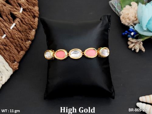 Classic Stone-Studded Kundan Bracelet for Women in Neon Peach, photo 7 of 7