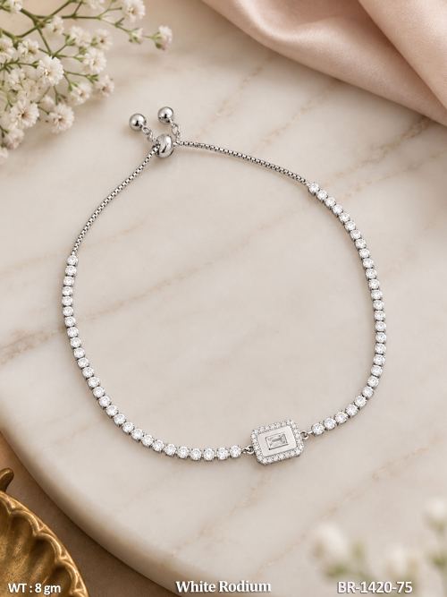 Square Bracelet with Stone Work in White Finish, photo 2 of 3