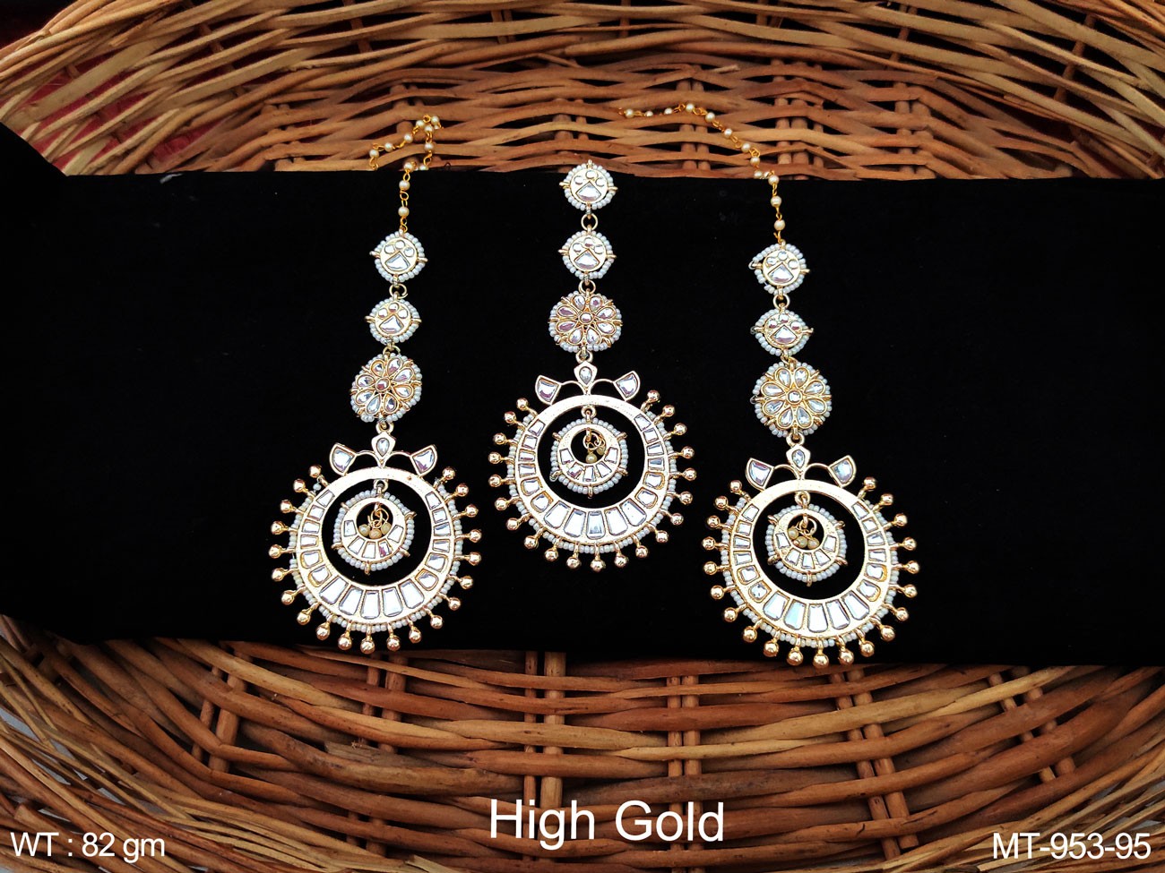 Buy 7 Layers Kundan Pearls Necklace Earrings Tikka Set Gold Online in India   Etsy