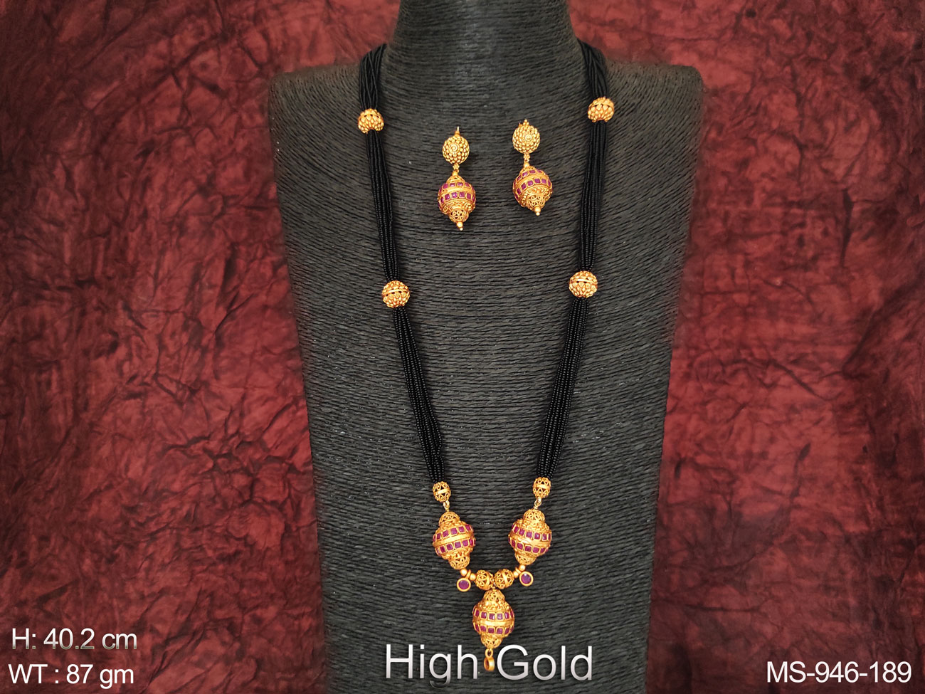 High Gold Polish Antique Design Fancy Style Long Traditional Mala Set