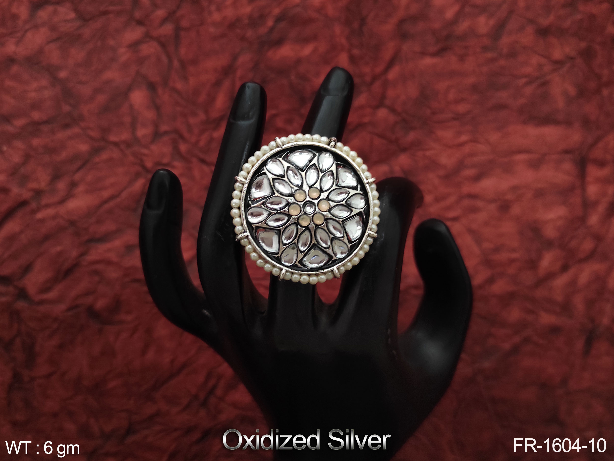 Thamarai , Oxidized Silver finish Finger Ring with Kemp Lotus design f –  www.soosi.co.in