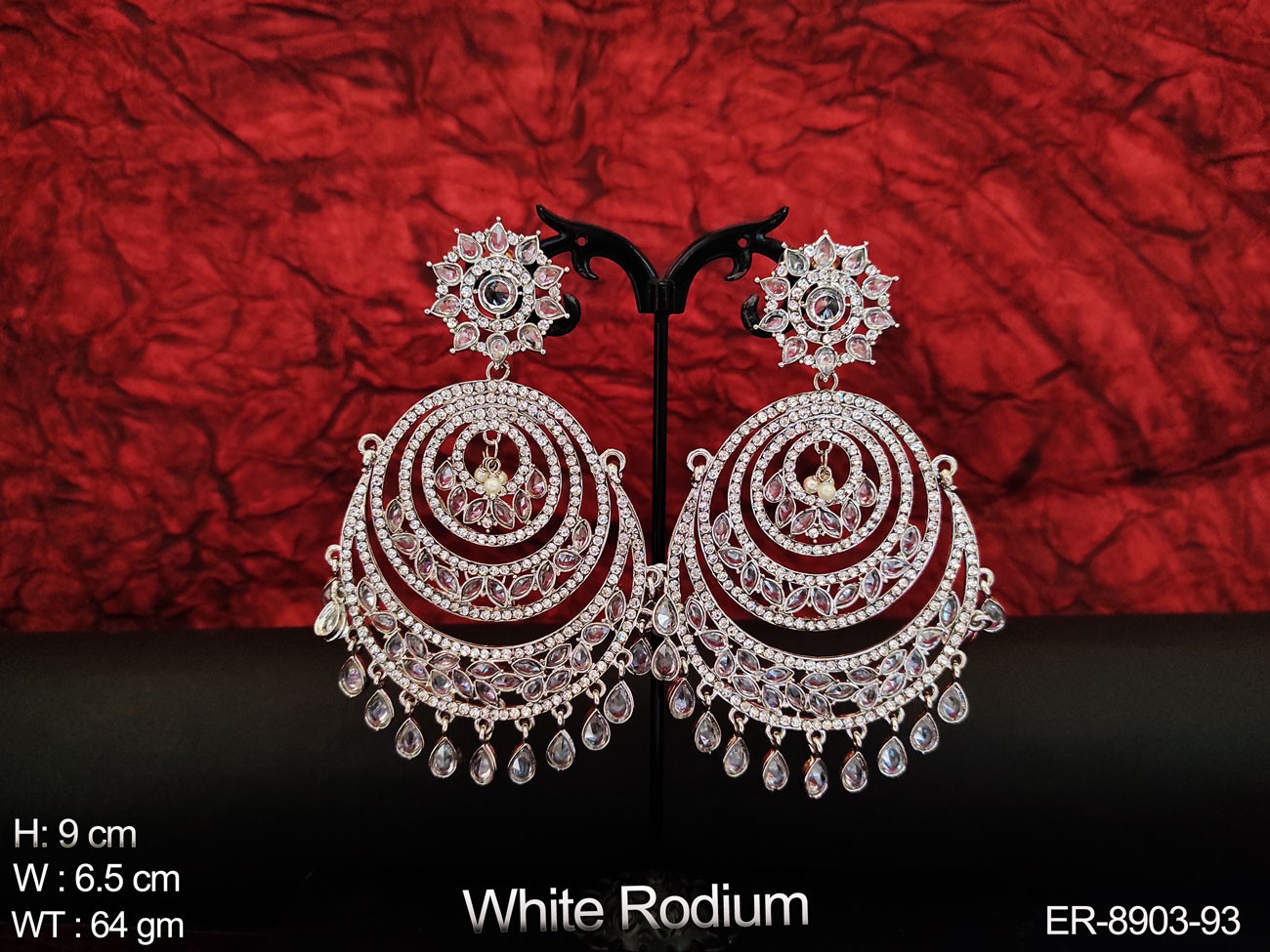 White Rodium Polish Designer polki Jewelry full white stones Beautiful  Party wear Long Polki Earring  Imitation Jewellery Online  Artificial  Jewelry Shopping for Womens