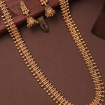 High Gold-Plated Long Necklace Set with Jhumka Earrings