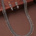 Oxidised Alloy Temple Design Long Necklace and Jhumka Earring Set