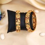 Antique Matte Gold Bangles with Peacock Design (Set of 2)